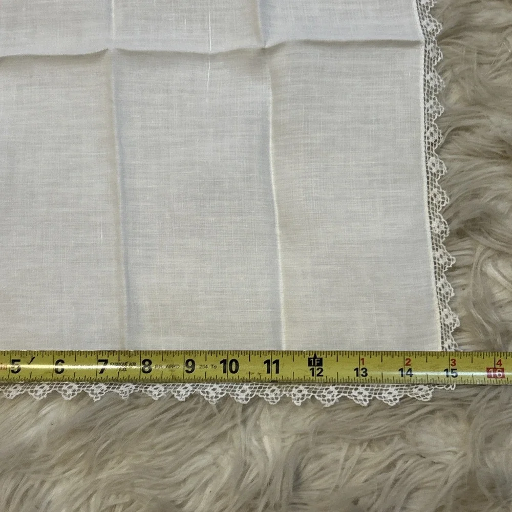 Lot Of 10 Vintage Linen Napkins White Baby Blue Floral Cutout Bow Scalloped Lace